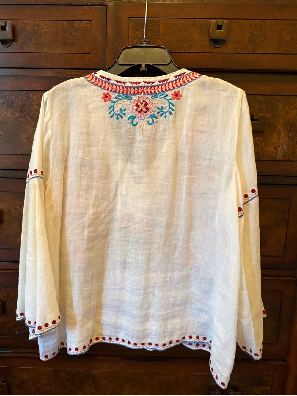 Johnny Was White Embroidered Floral Lace-Up V-Neck- M - Picture 2 of 7